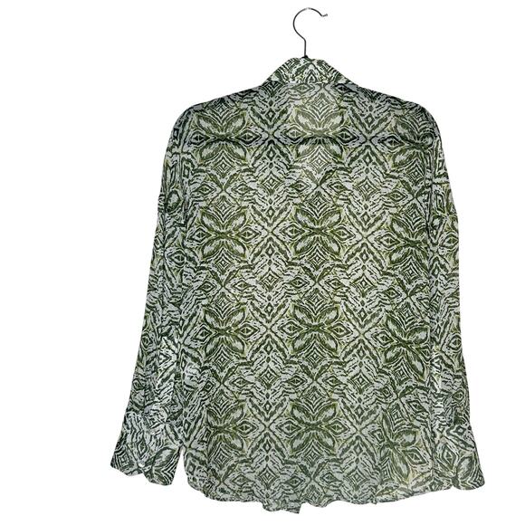 Zara Flowy Lightweight Green and White Abstract Print Long Sleeve Blouse Size S - Picture 10 of 12